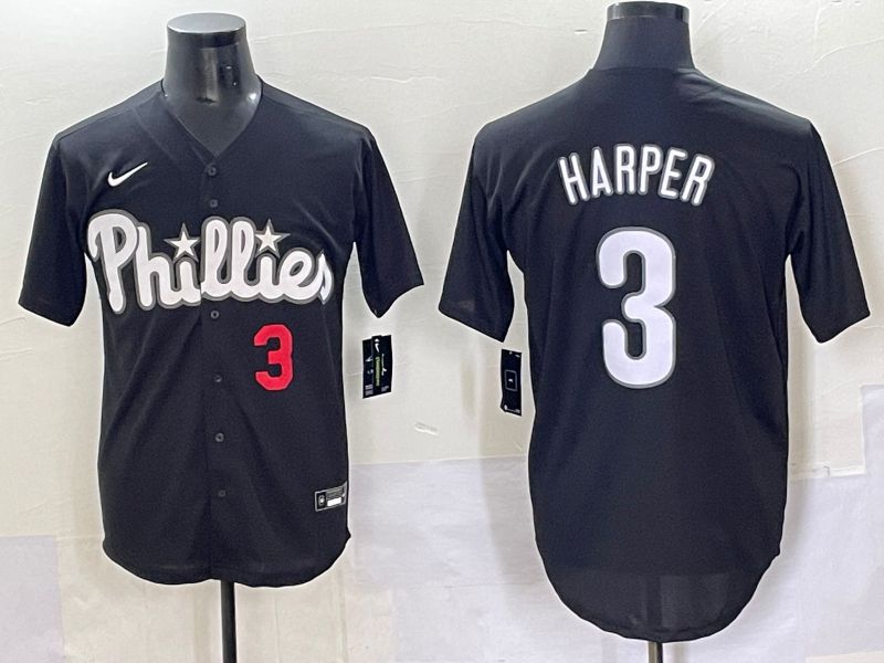 Men 2025 Philadelphia Phillies #3 Harper Black Fashion Nike MLB Jersey style 7044